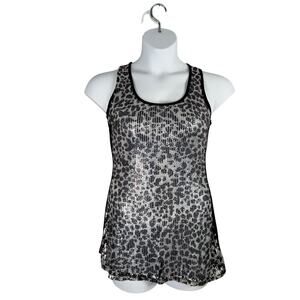 Aviva Premium Tank Top Womens Large Black Silver Sequin Animal Print Racerback